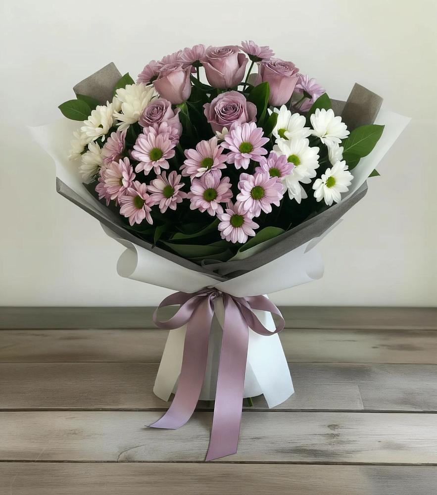 Букет цветов из: Хризантемы и Розы в Крапивна