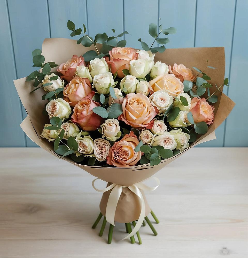 Букет цветов из: Альстромерии и Розы в Крапивна