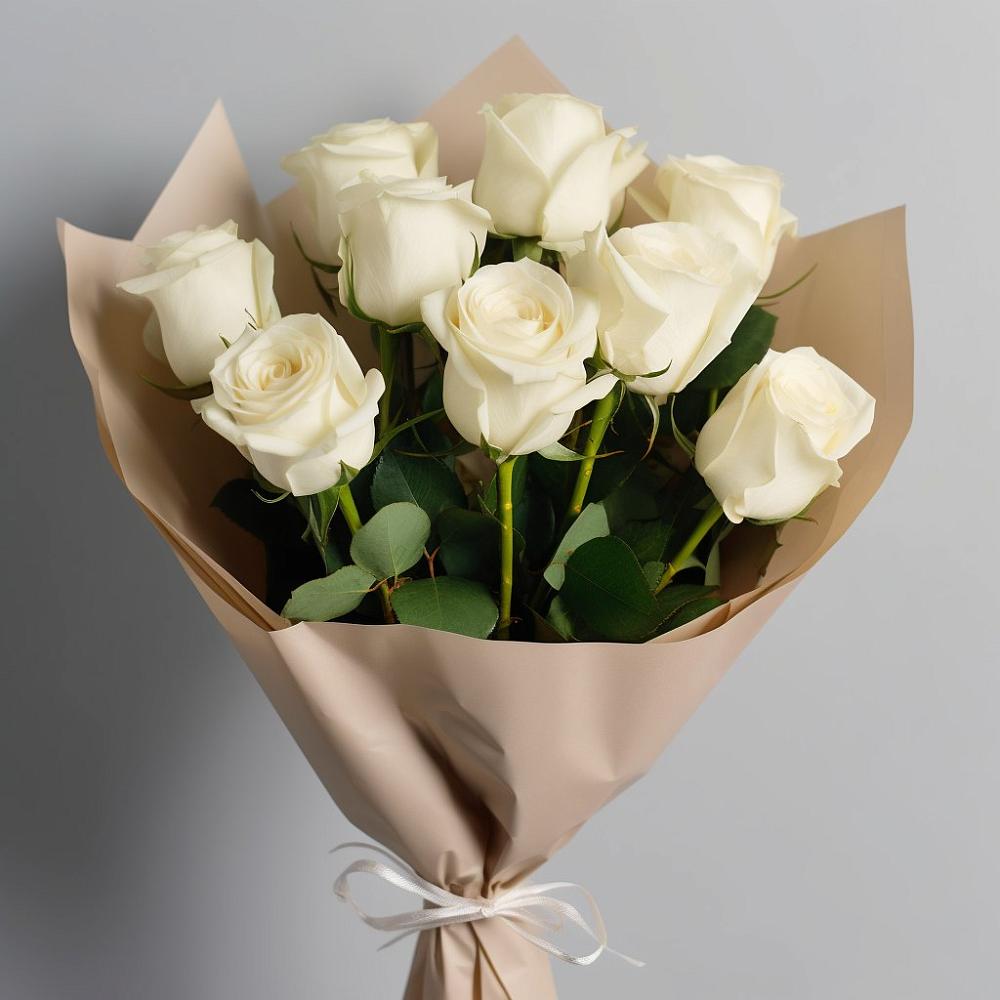 Букет 9 Белых роз Эдлесс Лав в Крапивна