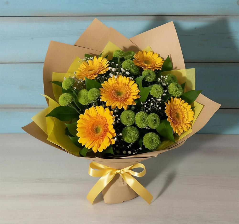 Букет цветов из: Герберы и Хризантемы в Крапивна