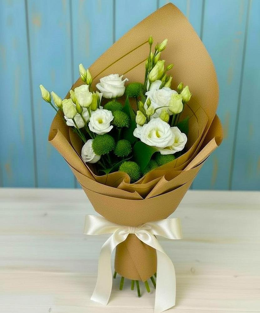 Букет цветов из: Хризантемы и Лизиантусы в Крапивна