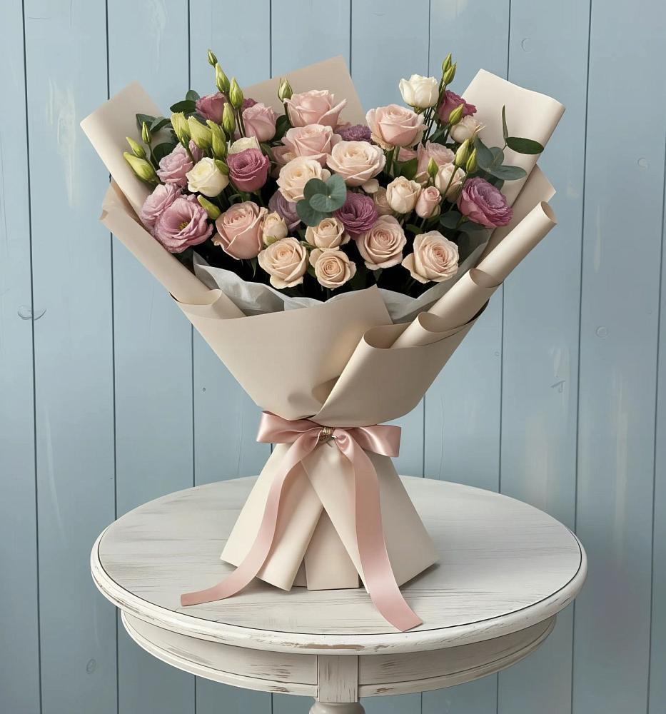 Букет цветов из: Розы и Лизиантусы в Крапивна