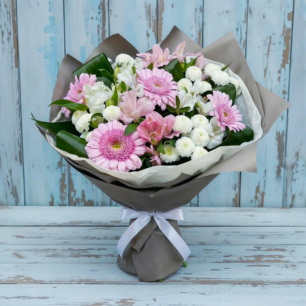 Букет цветов из: Герберы, Альстромерии и Хризантемы в Крапивна