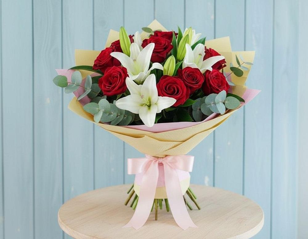 Букет цветов из: Лилии и Розы в Крапивна